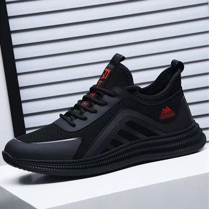 Men's shoes mesh sneakers casual shoes flying wove athletic shoes Daddy's driving shoes Student's running shoes Boy's sports shoes black + red