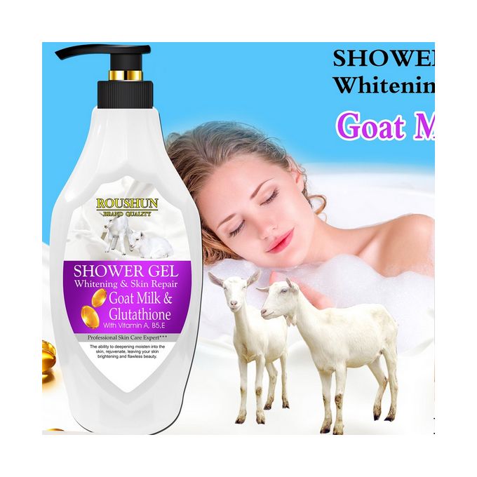 2 Packs Roushun Goat Milk Shower Gel -1380ml X 2 Body Fast Whitenng Shower Gel Deeply Cleanses Rich and Creamy blend Softer Skin After Wash Roushun Snail White Shower Gel 1380ml X 2