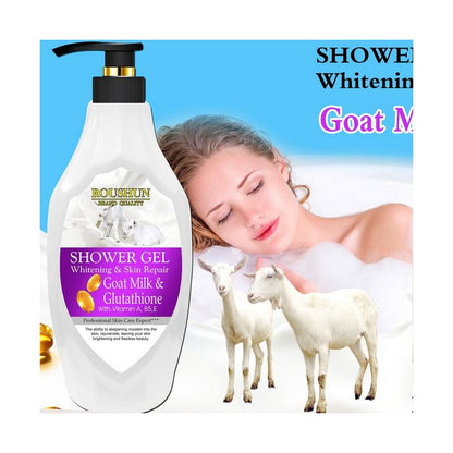 2 Packs Roushun Goat Milk Shower Gel -1380ml X 2 Body Fast Whitenng Shower Gel Deeply Cleanses Rich and Creamy blend Softer Skin After Wash Roushun Snail White Shower Gel 1380ml X 2