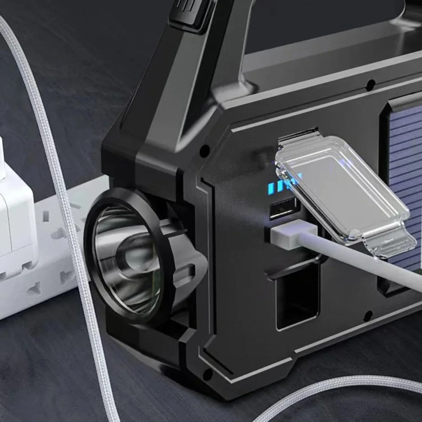 Solar Rechargeable Flashlight Zoomable Waterproof COB LED Torch Brightly Light Portable Powerful Lantern for Camping