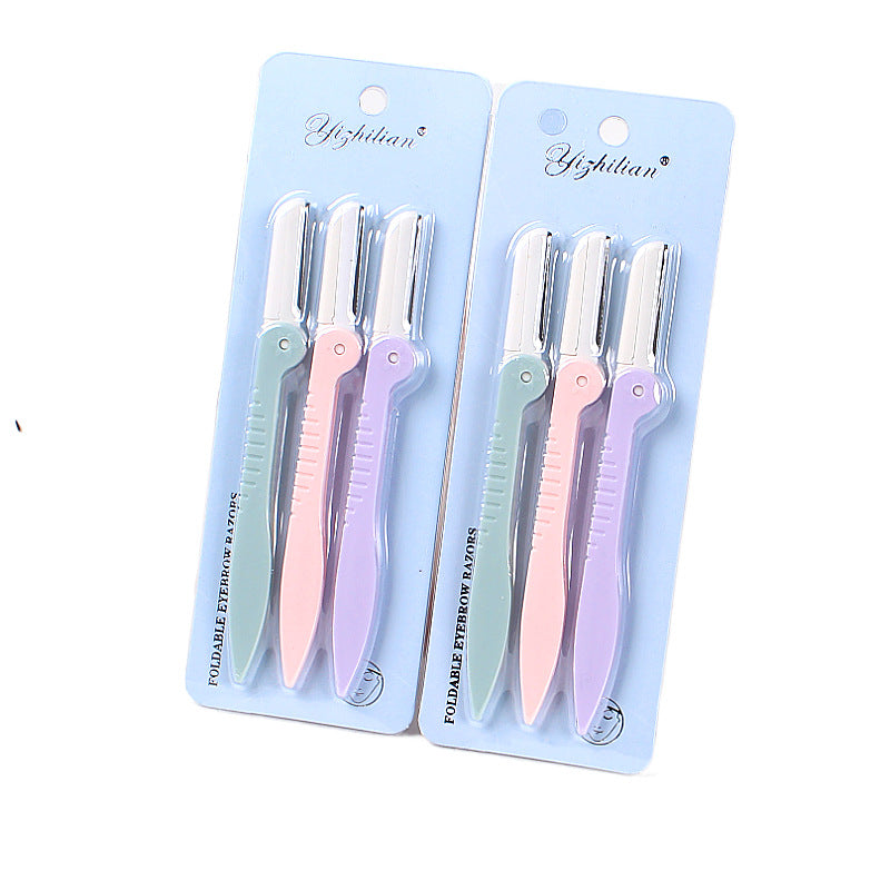 New Arrival 3PCS/Set Face Eyebrow Razor Trimmer Hair Beauty Face Eyebrow Shaper Shaver Pink Blue white Stainless Steel Blades Makeup Tools