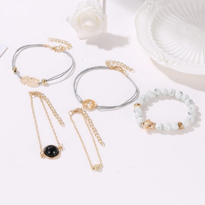 Fashion All-match Women's Alloy Pineapple Love Map Beaded Bracelet Jewellery MMSHOP Amazon Hot Sale 5 Pieces / set Gold as picture