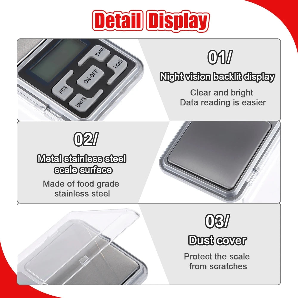 Mini Electronic Scales High Precision 500gx0.1g/ 0.01g Pocket Digital Scale for Gold Sterling Silver Jewelry Balance Gram For Kitchen
