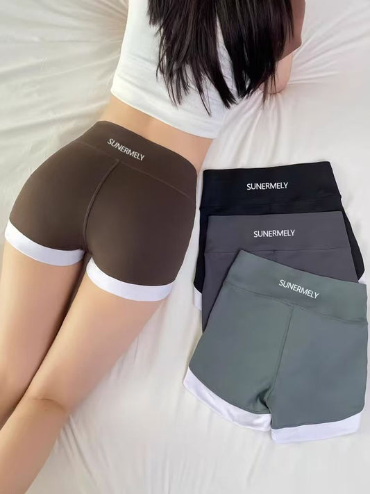 3PCS Women's sports pants Shark pants Safety trousers Leggings Prevent light leakage without curling edges Wearing solid color shark pants outside