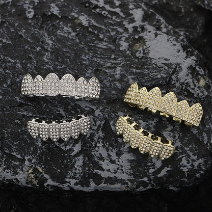 Teeth grillz mouth man/woman iced tooth cap top&bottom teeth grillz sets for men/women hip hop rapper body jewelry fashion accessories party jewelry