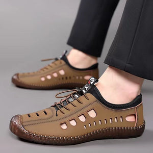 ASSKLO Men Leather Sandals PU Leather Loafers Hole Shoes Non-slip Cow Tendon Sole Casual Shoes Wading Shoes Beach Shoes Oxford outdoor lightweight sneakers Casual Sandals Hollow Out Shoes Flats brown