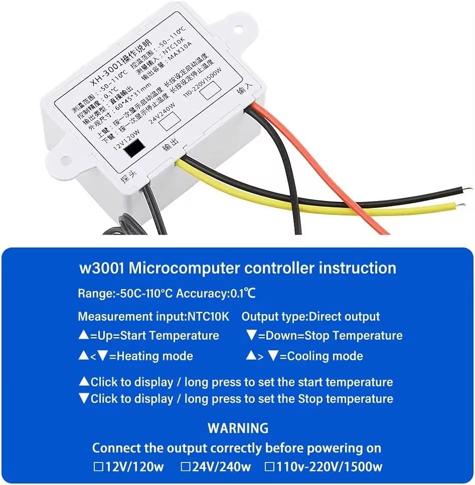 Digital Temperature Controller Thermostat Control with NTC Sensor Probe