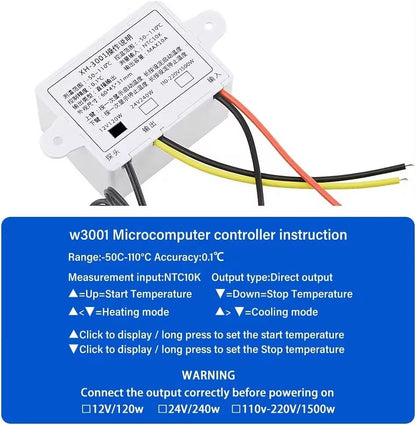 Digital Temperature Controller Thermostat Control with NTC Sensor Probe