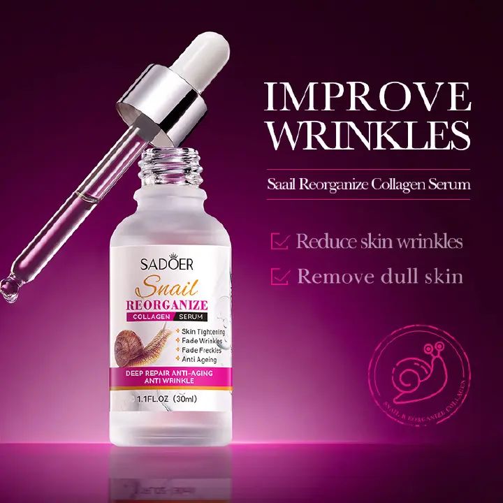 SADOER Snail Face Serum Collagen Firming Anti-Aging Moisturizing Like Vitamin C Serum, Best Anti-wrinkle , Fade Facial Freckle Skin Tightening Snail Serum