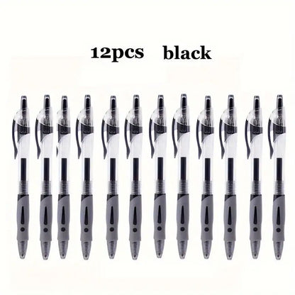 12Pcs/Box Retractable Gel Ink Roller Ball Pens, Bold Point Black Exam Specific For School, Office And Home Use，0.5mm Black Neutral Gel Pens,