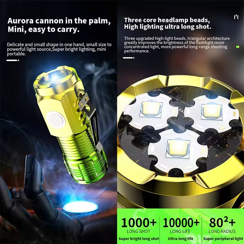 Strong Light Three-eye Rechargeable Flashlights Portable Long-lasting LED Light Multi-speed Adjustment Strong Light Long Shot Outdoor Lighting Torches Camping Light Emergency Work Light