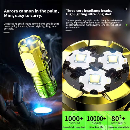Strong Light Three-eye Rechargeable Flashlights Portable Long-lasting LED Light Multi-speed Adjustment Strong Light Long Shot Outdoor Lighting Torches Camping Light Emergency Work Light