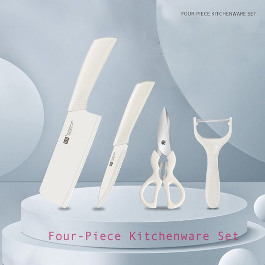 Four piece set of kitchen knives, milk and cabbage knives, internet famous and popular kitchen knives, slicing knives, fruit knives, peeling knives, scissors combination set