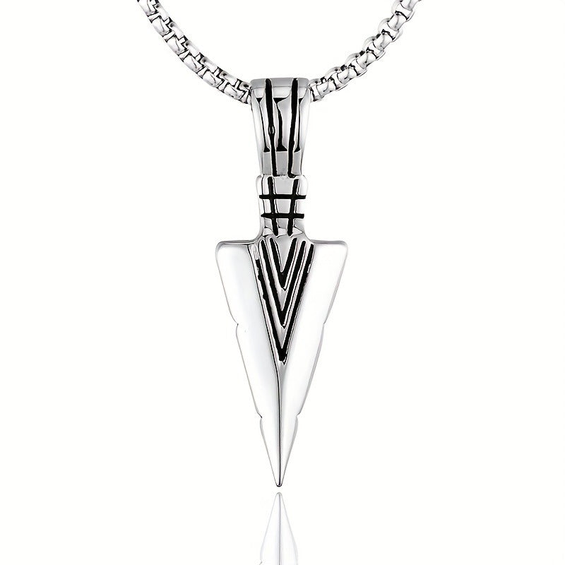 Hot Sale Men'S Hip Hop Necklace Triangle Spearhead Pendant Vintage Arrow Pendant Stainless Steel Sweater Necklace