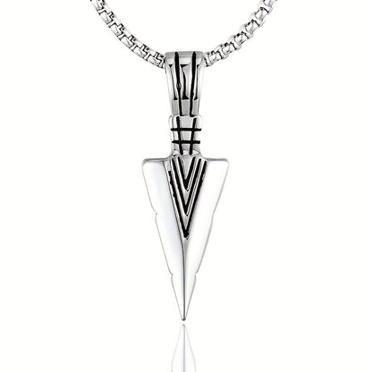 Hot Sale Men'S Hip Hop Necklace Triangle Spearhead Pendant Vintage Arrow Pendant Stainless Steel Sweater Necklace