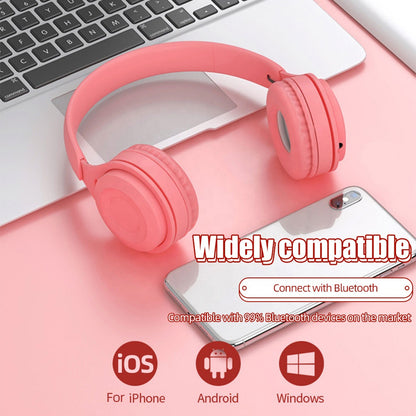 HW Lovely Y08 Bluetooth v5.0 Macaron Colorful Headphone Wireless Upgraded Headphones Support TF card