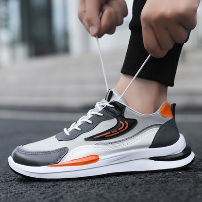 Size 41-45 Men's PU artificial leather fashion sneakers outdoor sports shoes students running shoes Boys walking shoes athletic driving shoes grey +orange