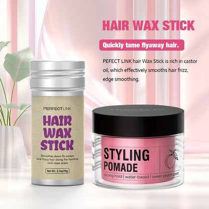 4Pcs/set 100g Peach Wax 75g Wax Stick Headband Brush Combination OEM Brand Hair Wax Stick Hair Wax Strip Hair Styling Hair Wax Long-lasting Hold Styling Combination
