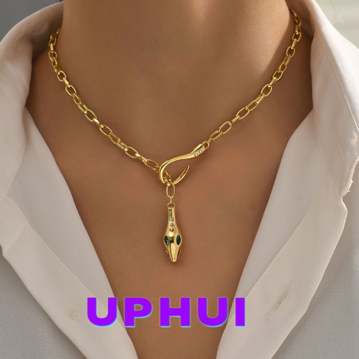 UPHUI Ladies' Golden Snake Necklace Silver Snake Pendant Necklace Layered Serpentine Necklace Square Crystal Haoshi Ladies' Serpentine Gold Necklace Fashion Necklace Exquisite Snake Jewelry