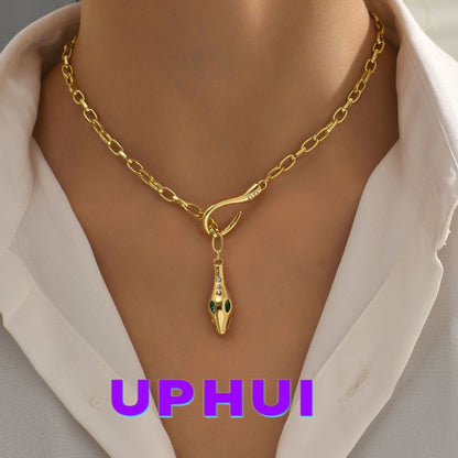 UPHUI Ladies' Golden Snake Necklace Silver Snake Pendant Necklace Layered Serpentine Necklace Square Crystal Haoshi Ladies' Serpentine Gold Necklace Fashion Necklace Exquisite Snake Jewelry