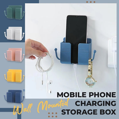 Mobile Phone Holder Wall Mounted Organizer Storage Box Wall Charger Hook Cable Charging Dock Multifunction Holder Stand