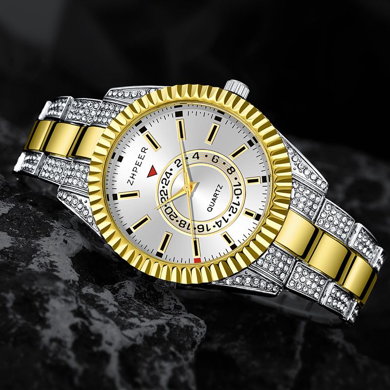 3PCS Set Fashion Mens Calendar Watches Men Business Stainless Steel Quartz Wristwatch Male Casual Necklace Bracelet Watch