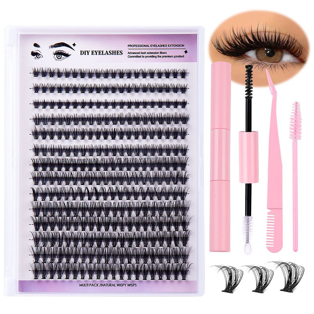 DIY sectional Fake eyelashes 14 rows with large capacity glue tweezers set eyelashes combination