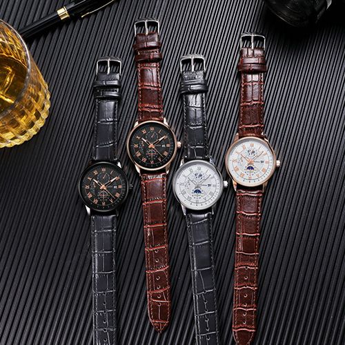 New Arrivals 2025 Men Watches Fashion Top Luxury Luminous Calendar Men's Sport Watch Quartz Male Wristwatch Moon Phase Leather Strap Wrist Watch Date Watches Man clock