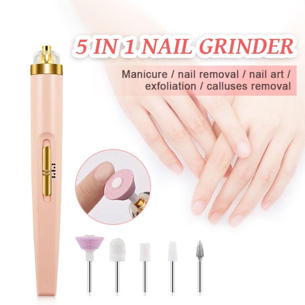 5 in 1 Electric Manicure Drill With Light Portable USB Professionals Pedicure Polishing Nail Grinder Nail Drill Sander Machine Nail Files Polishing Machine Manicure Nail Tools Kit