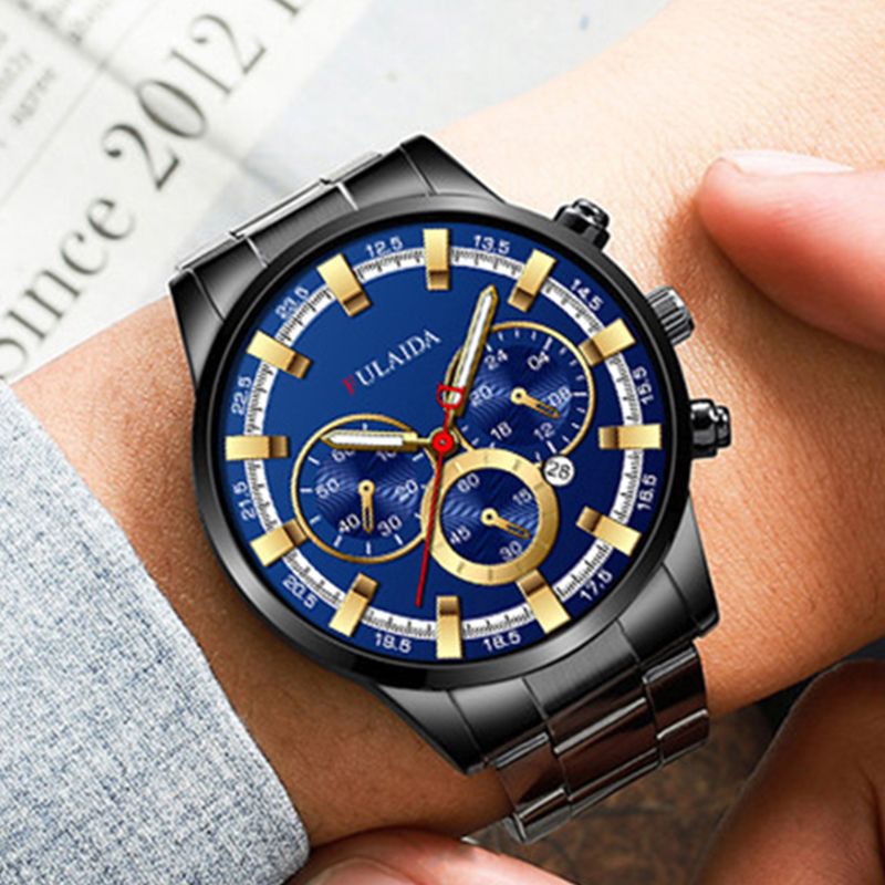 Men’s Fashion FashionStainless Steel Watches Luxury Quartz Wristwatch Calendar Luminous Clock Men Business Casual Watch