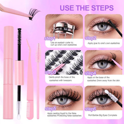 DIY sectional Fake eyelashes 14 rows with large capacity glue tweezers set eyelashes combination