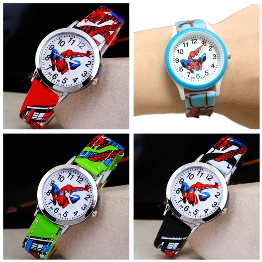 Children's Cartoon Watch Spiderman Leather Strap Quartz Watch Best Child Wristwatch Waterproof Men Watches Boy Gift