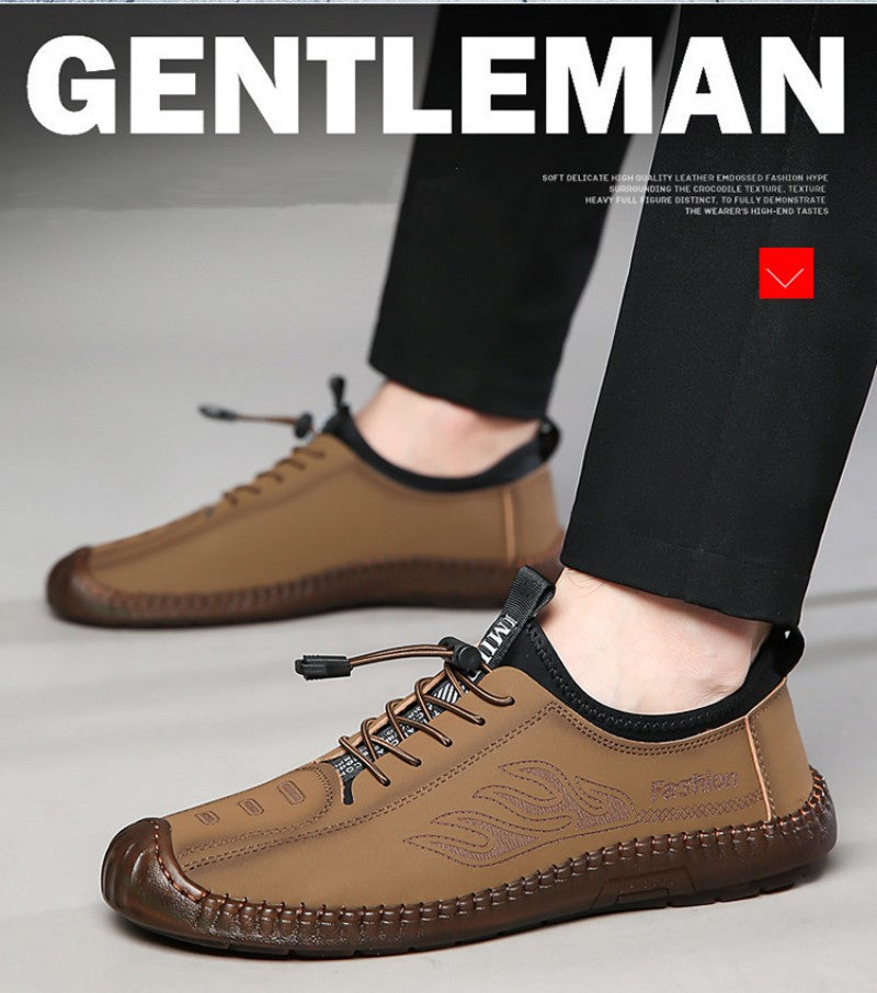 Men Shoes Soft Bottom Soft Surface Men's Shoes Athletic Casual Leather Walking Shoes Khaki Color Shoes