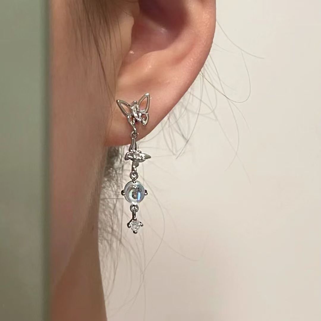 Super fairy Astral bow zircon earrings asymmetrical pendant earrings advanced touch temperament earrings female