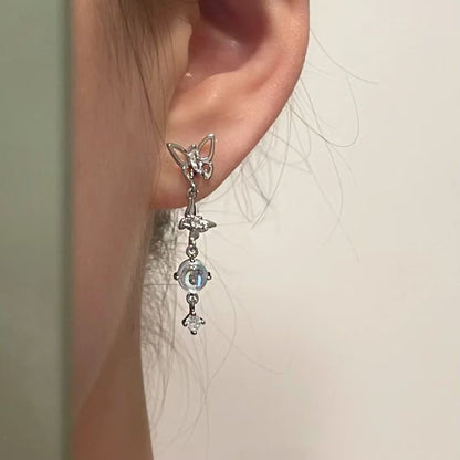 Super fairy Astral bow zircon earrings asymmetrical pendant earrings advanced touch temperament earrings female