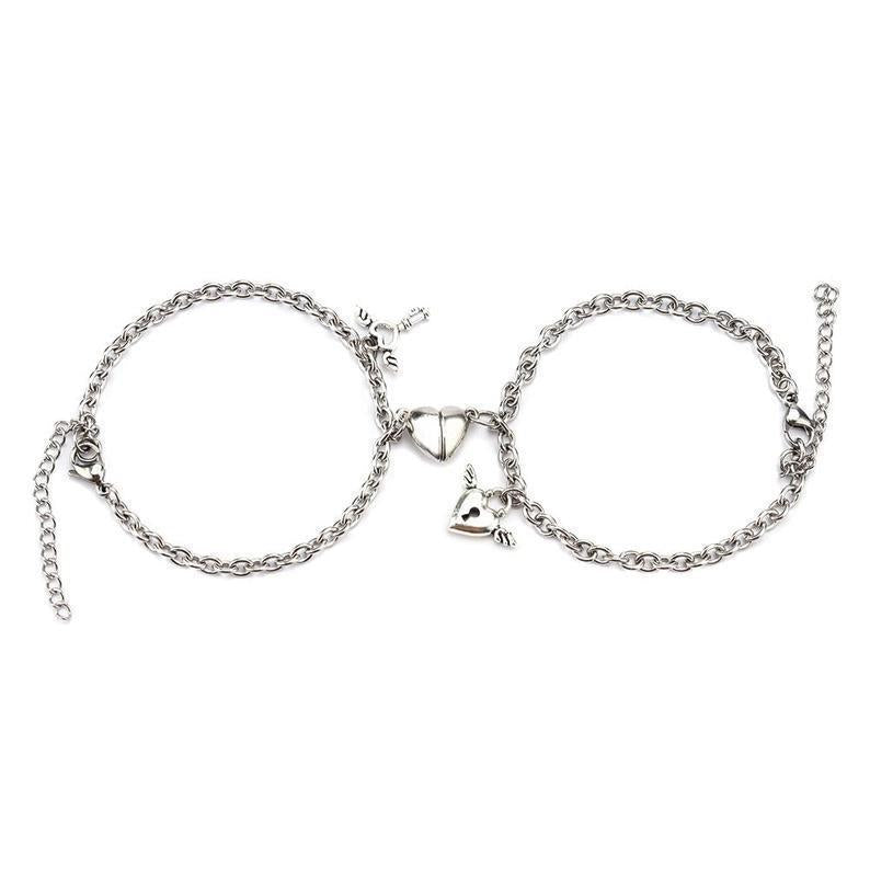 Couple Bracelets Magnetic Buckle Lovers Bracelets Fashion Love Key Lock Design couples Wrist Chain Bracelet Heart Couple Bracelet