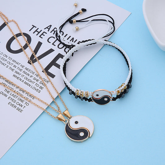 2 pcs/set Hot sale new style stitching gossip yin yang couple necklace Brand MM