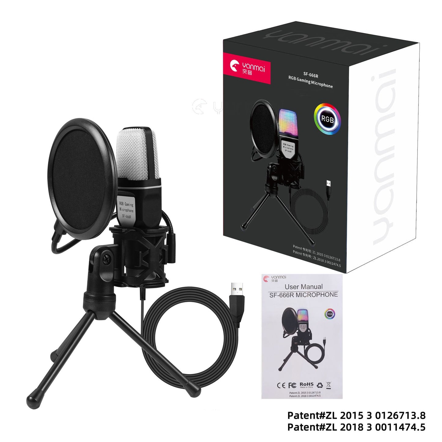 RGB Colorful USB microphone intelligent noise reduction game host computer e-sports competition host professional condenser microphone