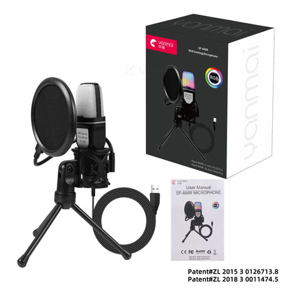 RGB Colorful USB microphone intelligent noise reduction game host computer e-sports competition host professional condenser microphone