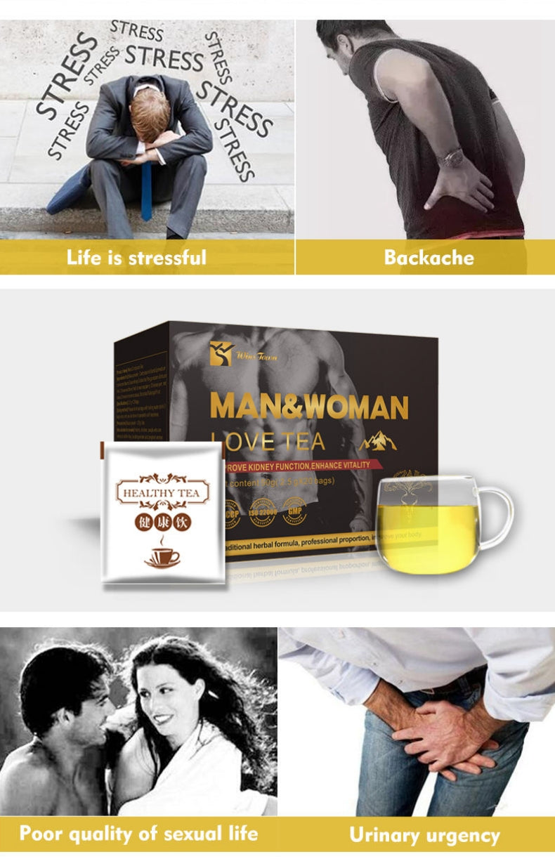 Wins Town Man and Woman Love Tea , Maca Cordyceps Tea, Improve Kidney Function, Enhance Vitality, 20 Tea bags
