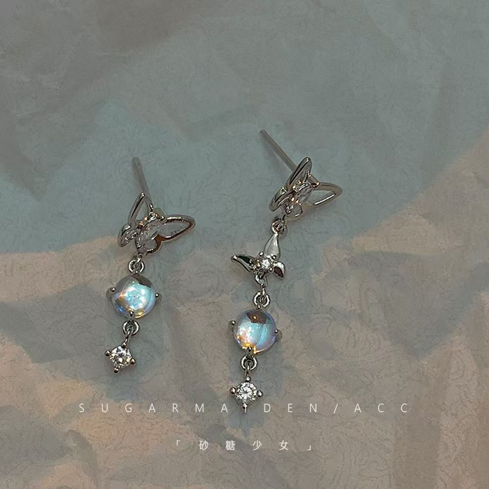 Super fairy Astral bow zircon earrings asymmetrical pendant earrings advanced touch temperament earrings female