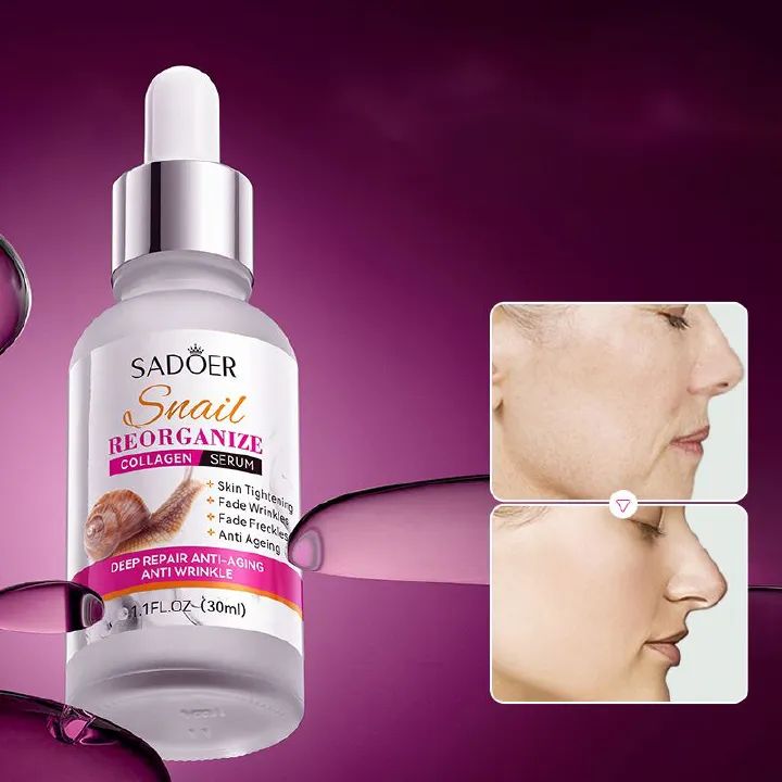 SADOER Snail Face Serum Collagen Firming Anti-Aging Moisturizing Like Vitamin C Serum, Best Anti-wrinkle , Fade Facial Freckle Skin Tightening Snail Serum