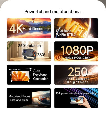 The best-selling model in 2025,1080P 4K Portable WiFi 6 BT V5.0 Projector Home Theater Smart Projector Auto Keystone Movie Projector for OS Android TV stick