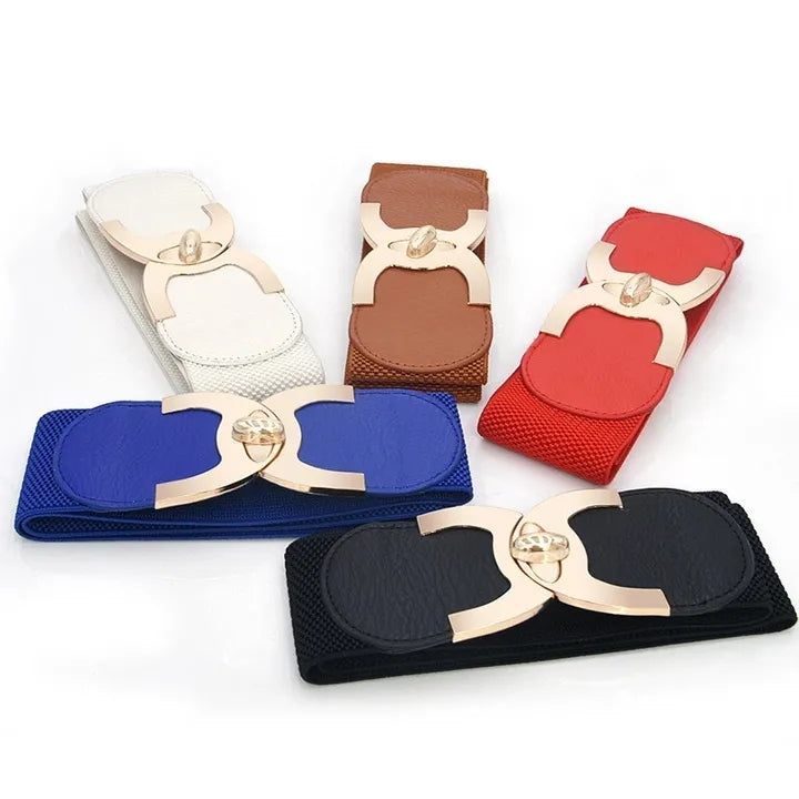 New Style Windbreaker Elastic Waistband Button Decoration Wide Belt Ladies Belt Alloy Buckle Belt Dress Women Accessory