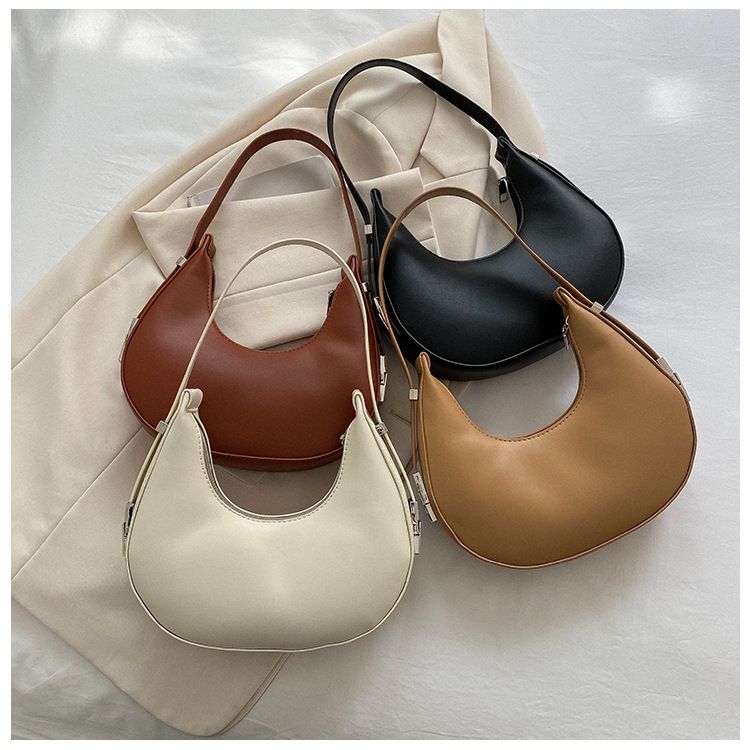 New Solid Color Half-moon Bags Women Fashion Shoulder Bags Luxury PU Leather Handbags Underarm Bag Advanced Brand Purse Gift
