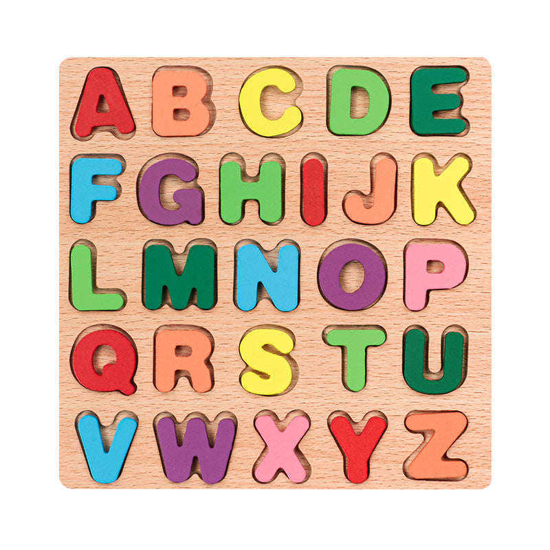 Wooden Digital Letter Geometric Figure Building Block Hand Grab Board Toy Children's English Early Education Jigsaw Puzzle