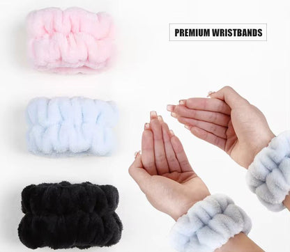 3pc set Spa Headband and Wristbands for Washing Face/makeup Absorbent Sponge and cuff Headband for Women's skin care routine Head band and Wrist bands pack