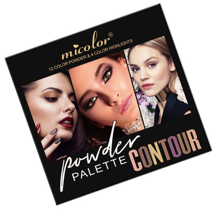 16 Matte Contour Powder Palette- 12 Color Powder, 4 Color Highlighters ,16 In 1MICOLOR Professional Powder Palette