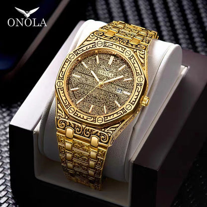 Men's Fashion Stainless Steel Watch Luxury Calendar Quartz Watch Business Clock