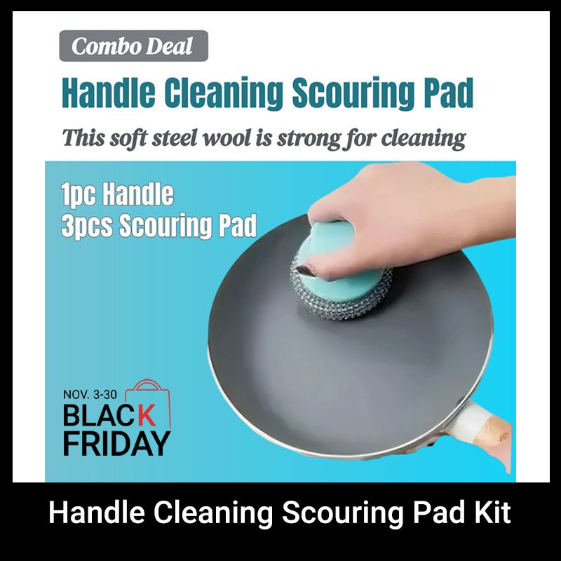 （1pc Handle+3pcs Steel Wool）Handle Cleaning Scouring Pad Soft Stainless Steel Wool Detachable Handle Rust-Resistant Durable Pots Pans Utensils Kitchen Clean Household Essential